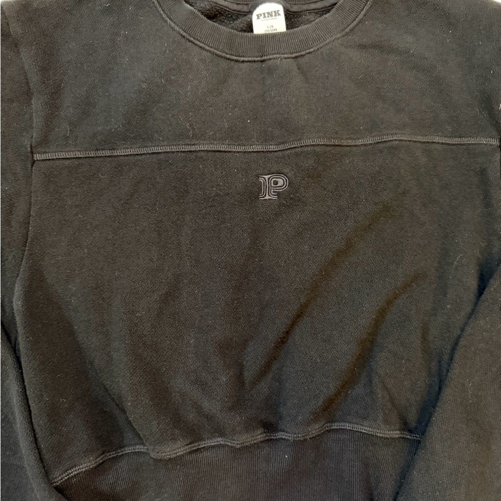 PINK size large black crop top crew neck - Picture 3 of 5